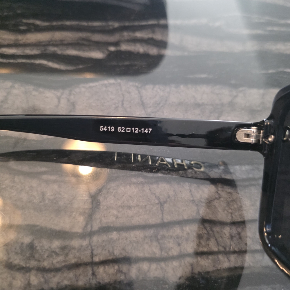 NWT AUTHENTIC CHANEL 5419 Black Square Sunglasses with Gold CC Accents On Lenses - Picture 5 of 9